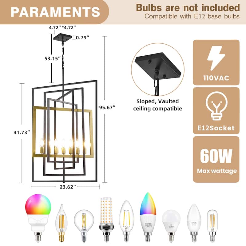 7-Light Pendant Light, 23Inch Farmhouse Chandelier Fixture with UL