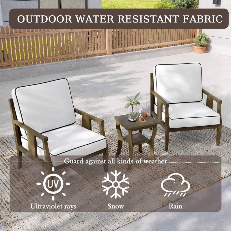 3-Piece Solid Teak Outdoor Patio Furniture Set Armchairs & Storage Table