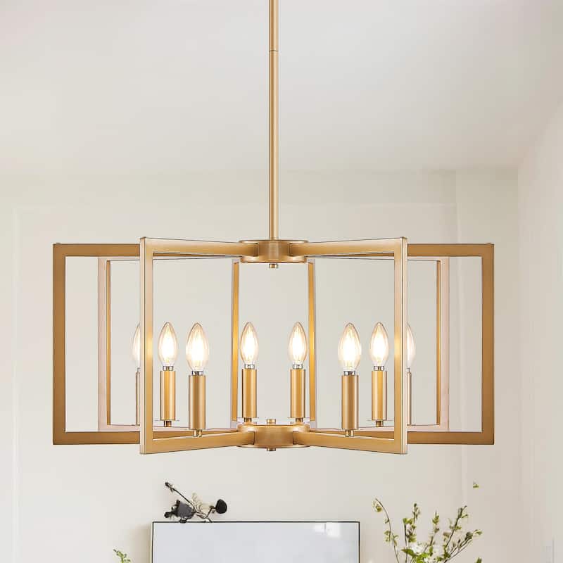 27" Modern Black Geometric 8-Light Chandelier-Industrial Metal Pendant Light Fixture
