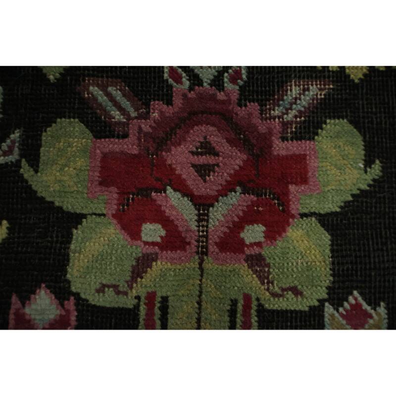 Hand Knotted Oriental 100% Wool Carpet Traditional Floral Black Karabagh Runner Rug - 17' 11'' X 3' 5''