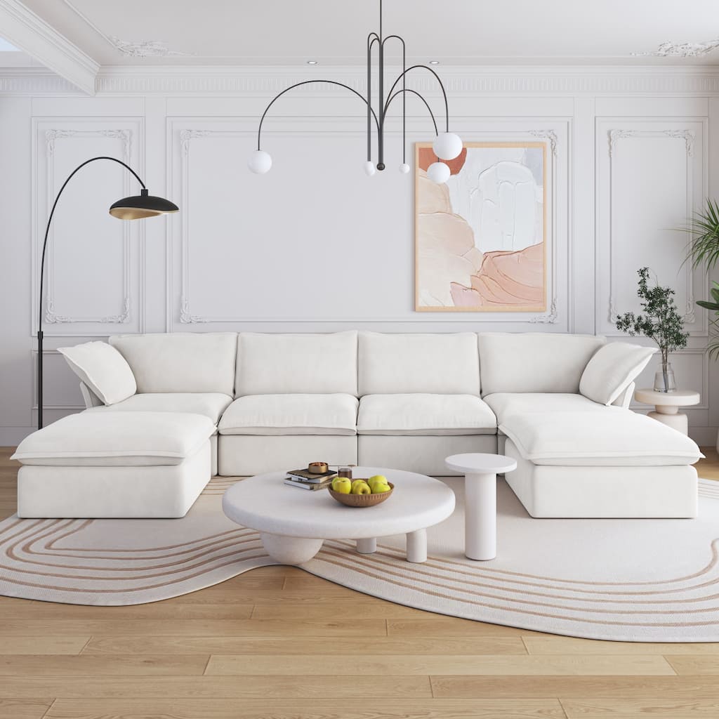 162''W Linen Blend Sectional Sofa with 2 Ottomans U-shaped Sofa Couch