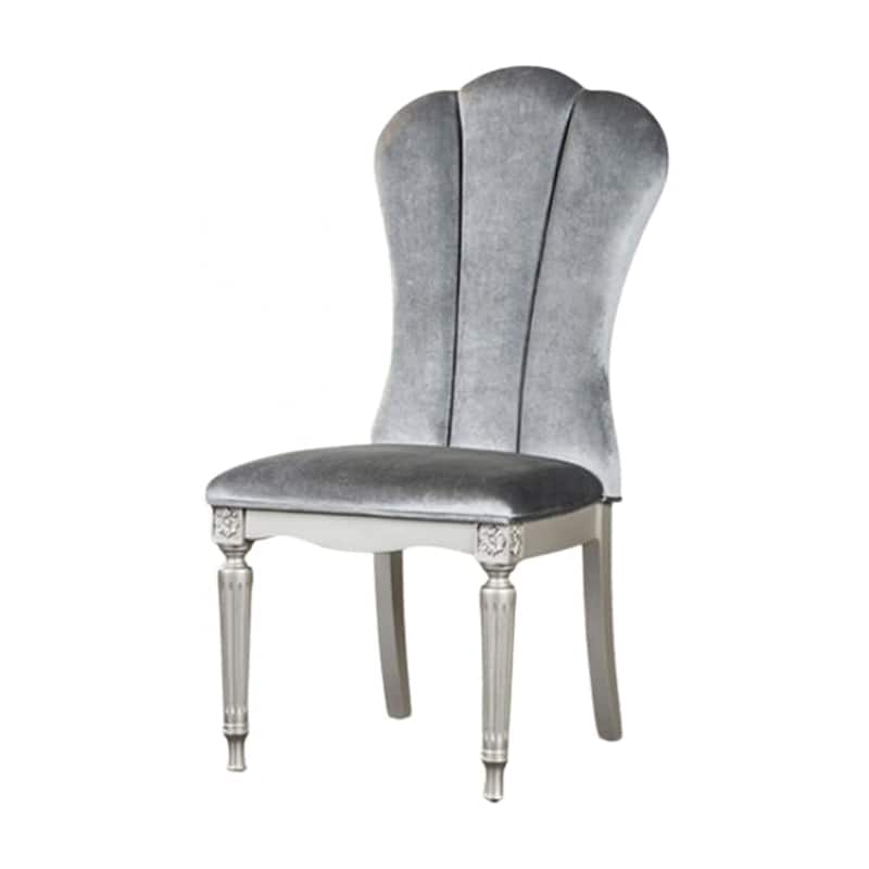 Hixe Side Dining Chair Set of 2, Silver Wood, Gray Fabric Cushioned Seats