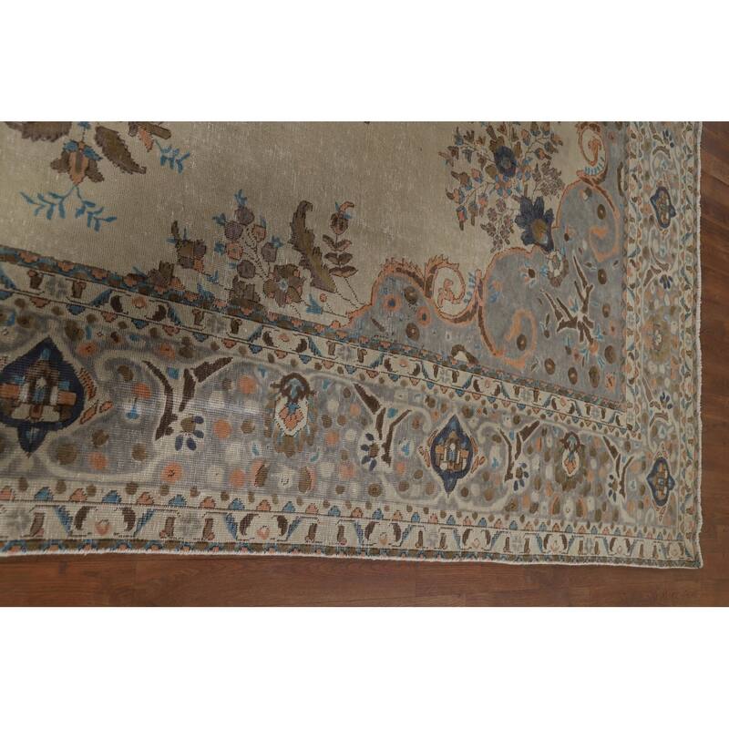 Distressed Tabriz Vintage Persian Area Rug Handmade Wool Carpet - 9'9" x 12'6"