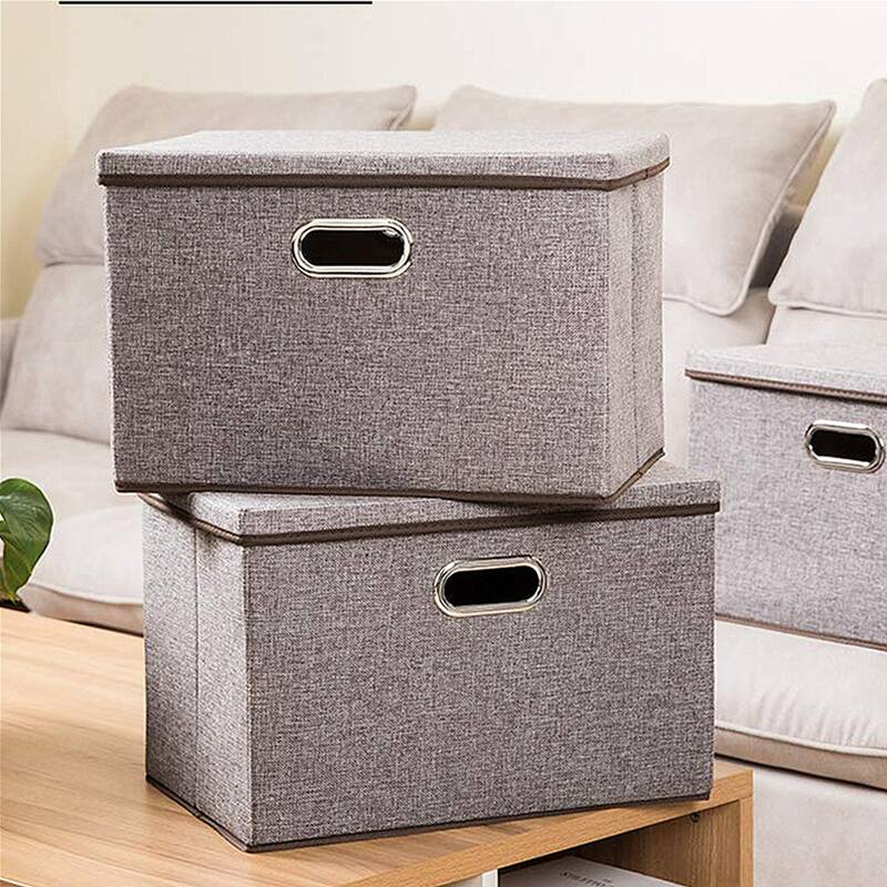 Enova Home Large Collapsible Storage Bins with Cover (Brown)