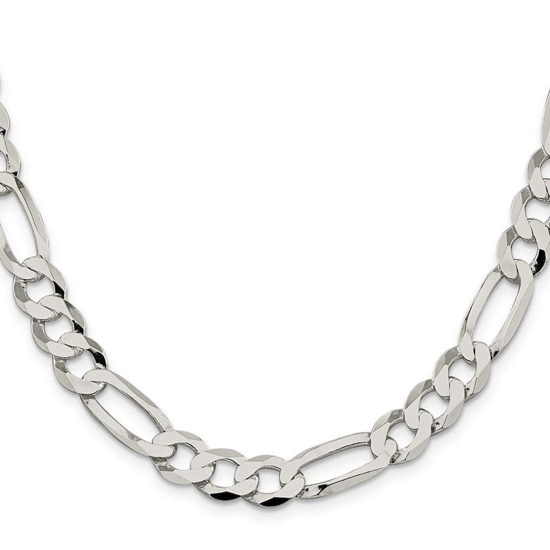 Curata 925 Sterling Silver 9.5mm Polished Flat Figaro Chain Necklace
