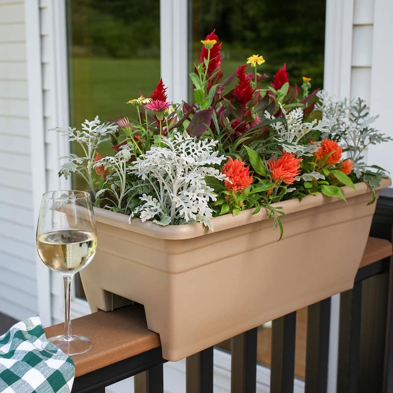 HC Companies Heavy Duty 24 Inch Deck Rail Box Planter with Drainage Holes, White - 1.4