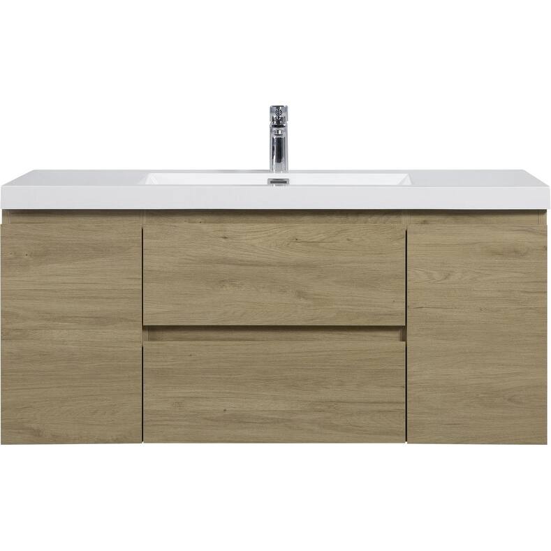 ABRUZZO 48" Floating Bathroom Vanity with Integrated Resin Top Basin 2 Cabinets 2 Soft Close Drawers Full Assembly