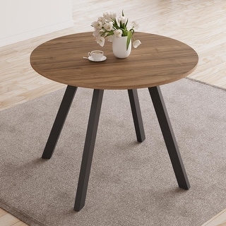 34.6 Inch Round Walnut Dining Table, Space-Saving Design for Kitchen ...