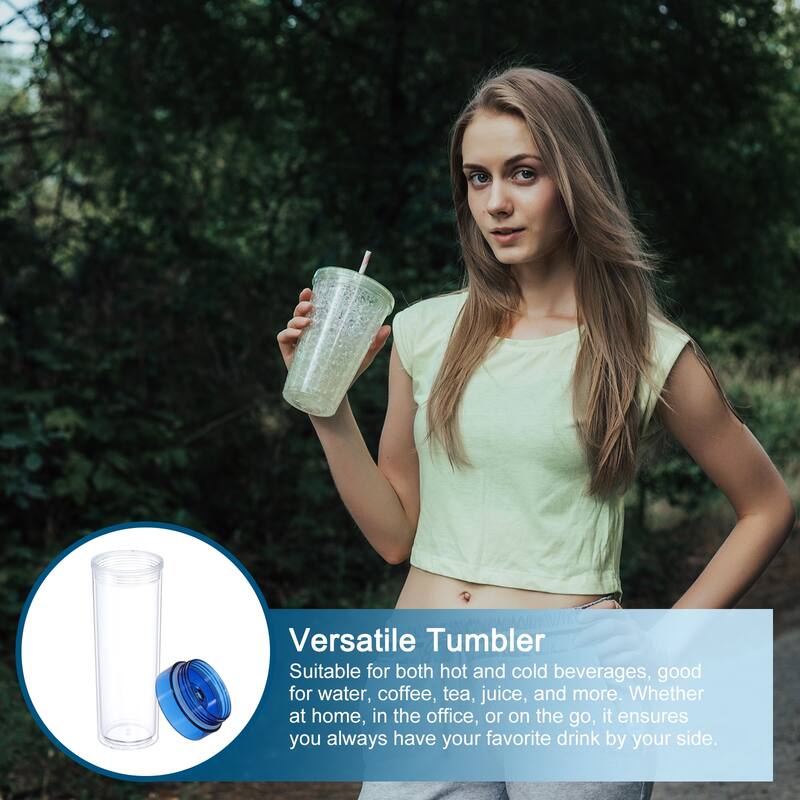 Skinny Acrylic Tumbler with Lid and Straw, 16 Oz Double Wall Cups