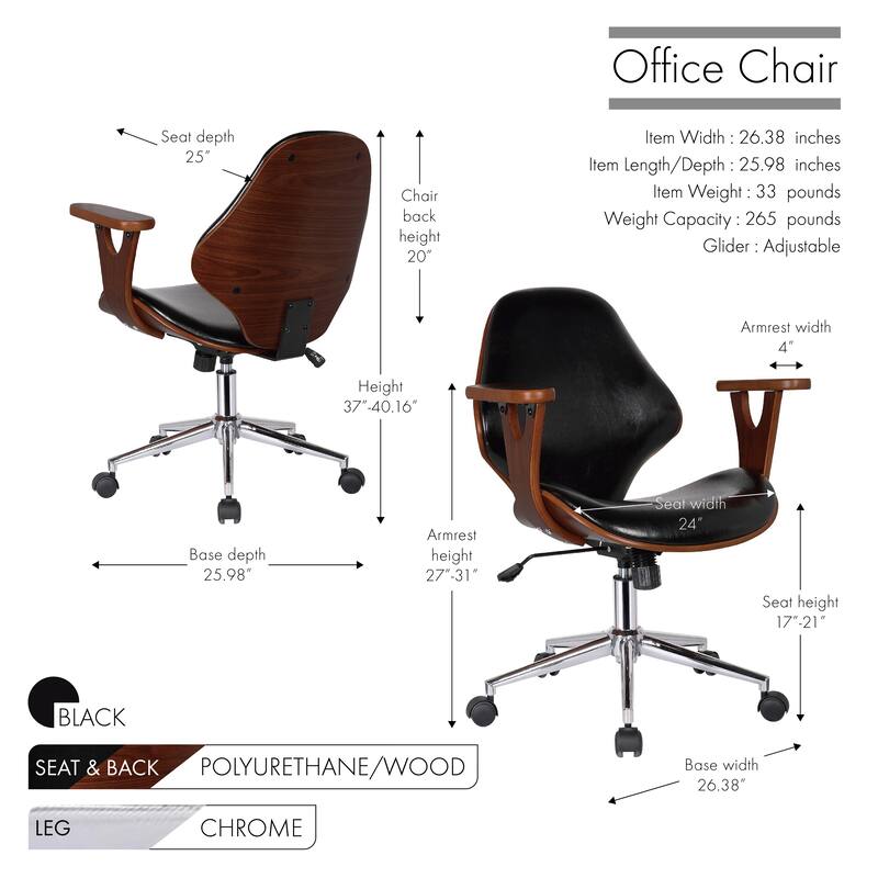 Lillian Faux Leather Mid-Century Office Chair with Chrome Base