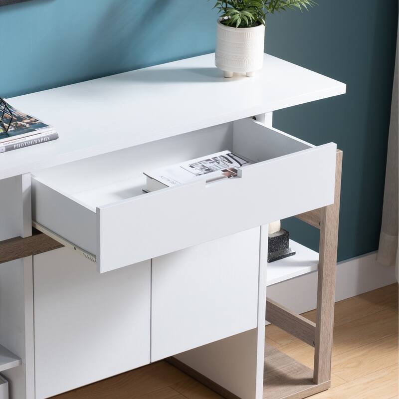 Modernize Kitchen Buffet Organizing Cabinet with 4 Shelves, White & Dark Taupe - White