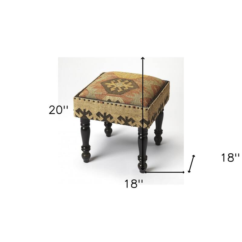 Brown Linen Ottoman 18 Inch Square Footrest Stool with Wooden Legs