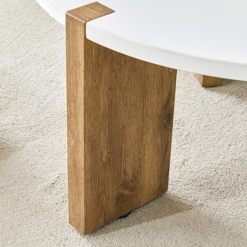 Roomfitters Round MDF Coffee Table with Embedded Design, 33.4" Diameter Modern Minimalist Accent Table, White