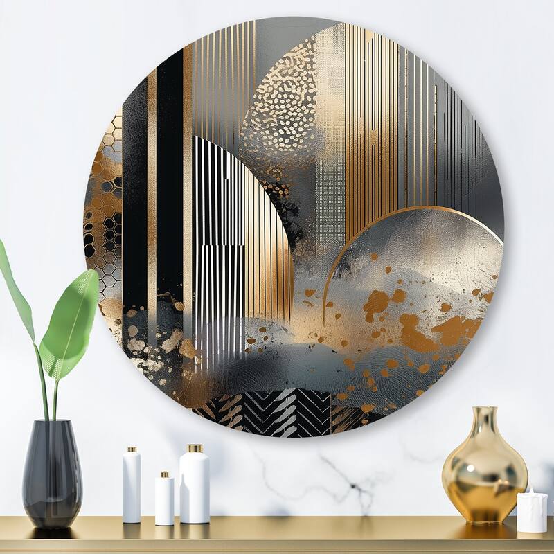 Designart "Shapes And Lines Abstract Marble IV" Abstract Marble Metal Round Wall Art