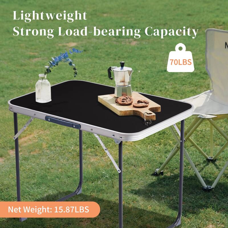 Portable 2.3ft Aluminum Folding Table for Outdoor Camping - 27.56" x 19.69" x 23.62"