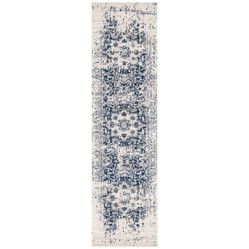 SAFAVIEH Madison Snowflake Medallion Rustic Farmhouse Distressed Rug - 2'3" x 10' Runner - Cream/Navy - Runner
