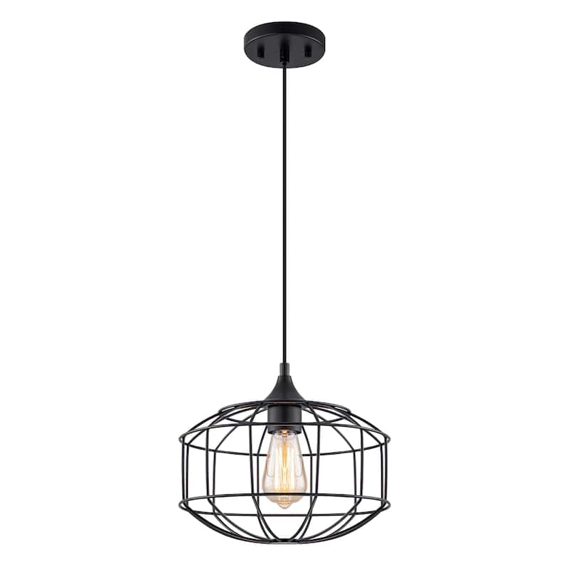 Matte Black Industrial Wire Cage Pendant Light for Kitchen & Dining - Dia.11.22-in