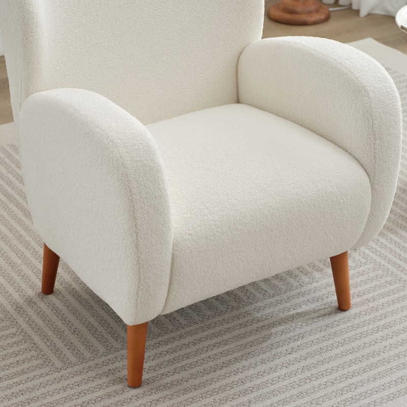 Beige Modern 28.75" Wingback Accent Chair with Solid Wood Legs and Durable Frame