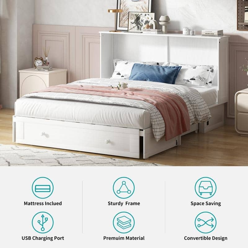 Mixoy Murphy Bed with Charging Station,Built-in Mattress