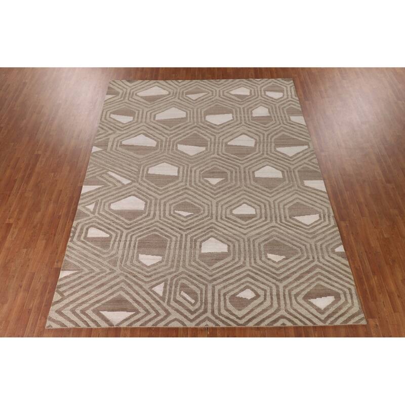 Modern Oriental Area Rug Hand-Knotted Wool Carpet - 9'2" x 11'8"