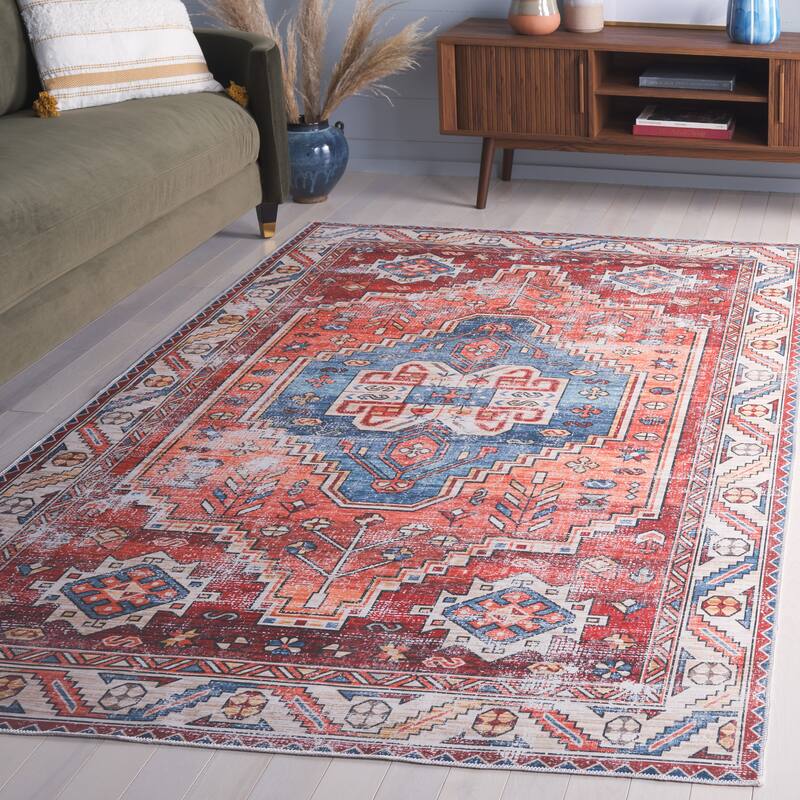 SAFAVIEH Arizona Suzel Machine Washable Slip Resistant Rug - 9' x 12' - Red/Blue
