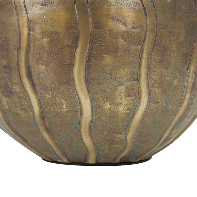 Metal Snakeskin Inspired Decorative Vase with Dimensional Wavy Accents - Brass - Roche River Decor