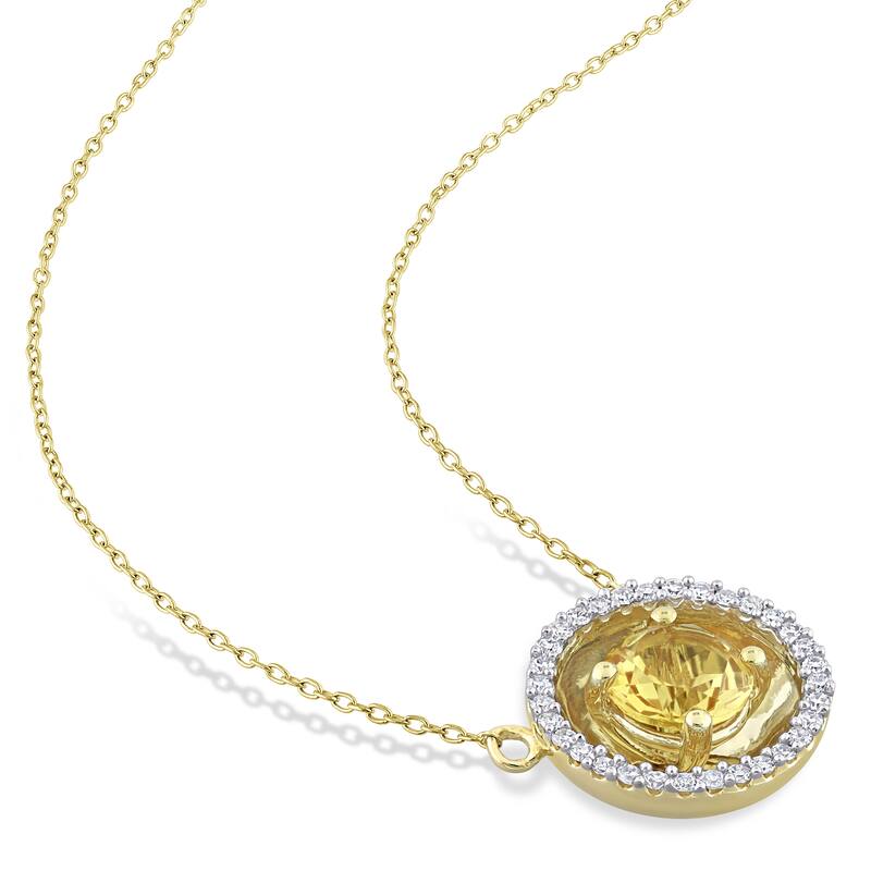 Miadora Citrine and 3/8ct TDW Diamond Halo Station Earrings and Necklace Set in 10k Yellow Gold