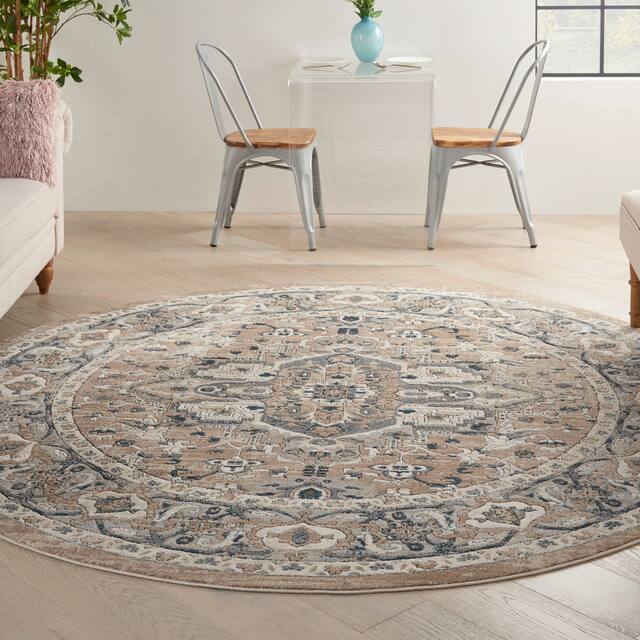 Nourison Concerto Traditional Persian Medallion Area Rug - 7'10" Round - Beige/Grey