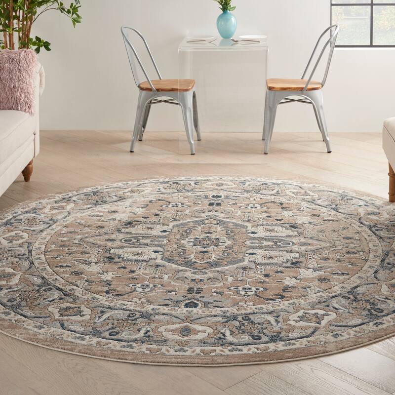 Nourison Concerto Traditional Persian Medallion Area Rug - 7'10" Round - Beige/Grey