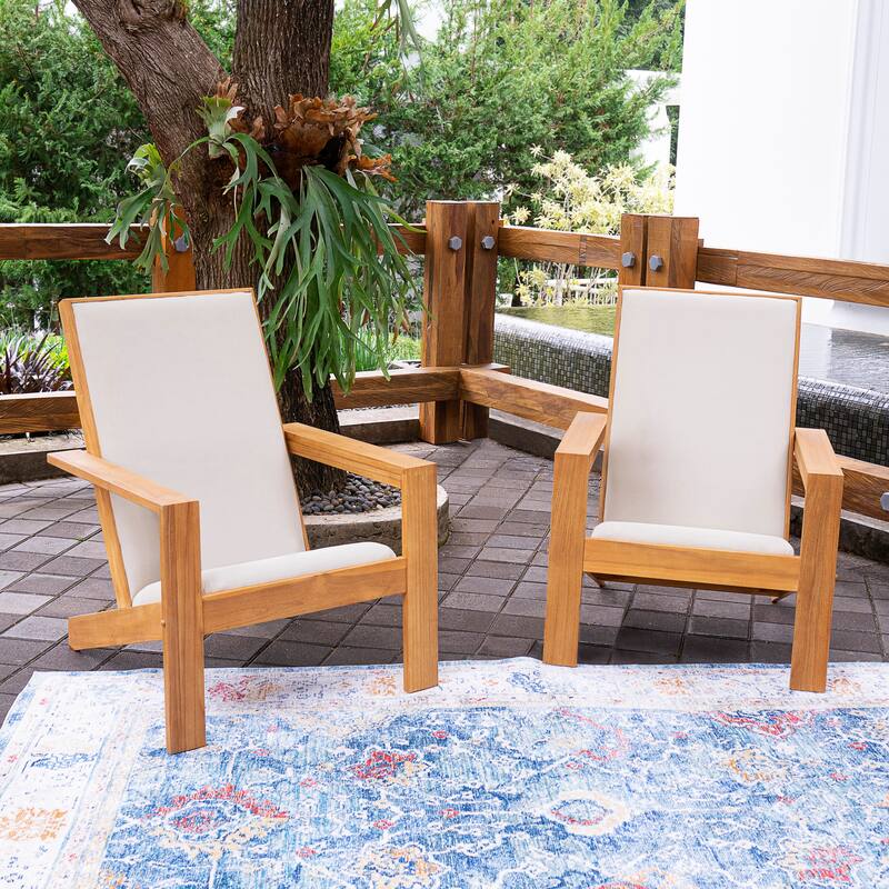Cambridge Casual Napa Teak Outdoor Adirondack Chair Set of 2 with Padded Seat - Natural Teak