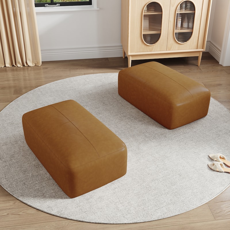 UIXE Genuine Leather Ottoman, Upholstered Ottoman for Living Room