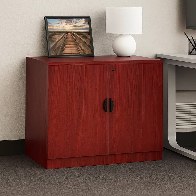 Doe Office Storage Cabinet with 2 Doors, Mahogany Red, 31 Inch Wide