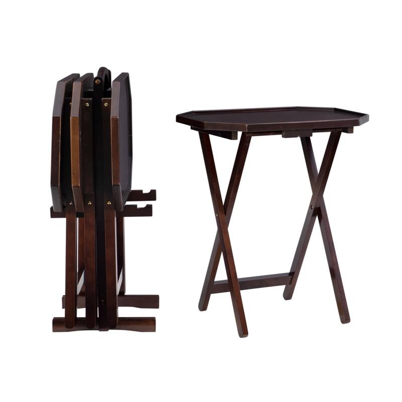 5-Piece Octagonal Top Folding Tray Table Set - 26.25" - Espresso Brown