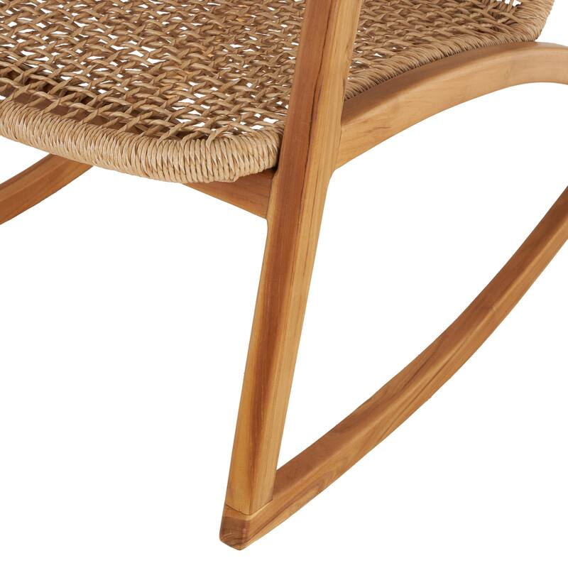 Plastic Rattan Handmade Woven Rectangular Accent Chair with Teak Frame - Light Brown - Roche River Decor - 24"W x 24"L x 34"H
