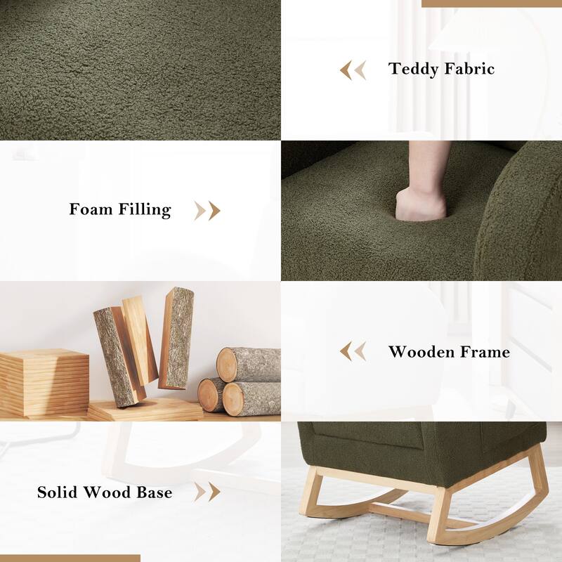 Teddy Fabric Rocking Chair with Adjustable Footstool for Relaxation