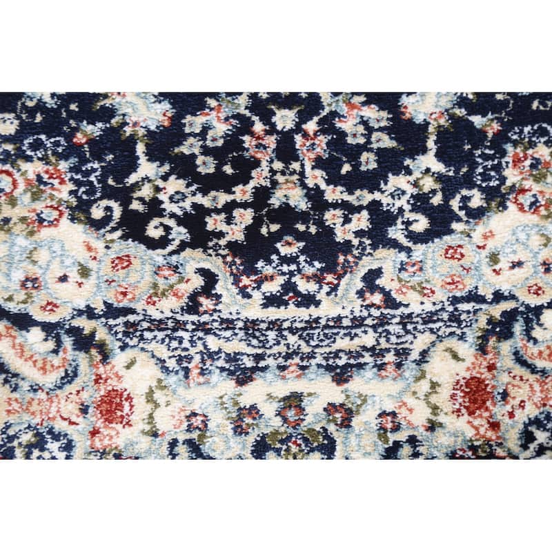 Navy Blue Floral Medallion Transitional Turkish Rug Oriental Carpet