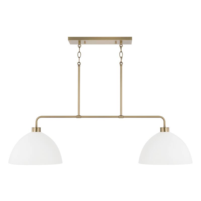Ross 2-Light-Linear Chandelier - 44"W x 11.5"H x 13"E - Aged Brass and White