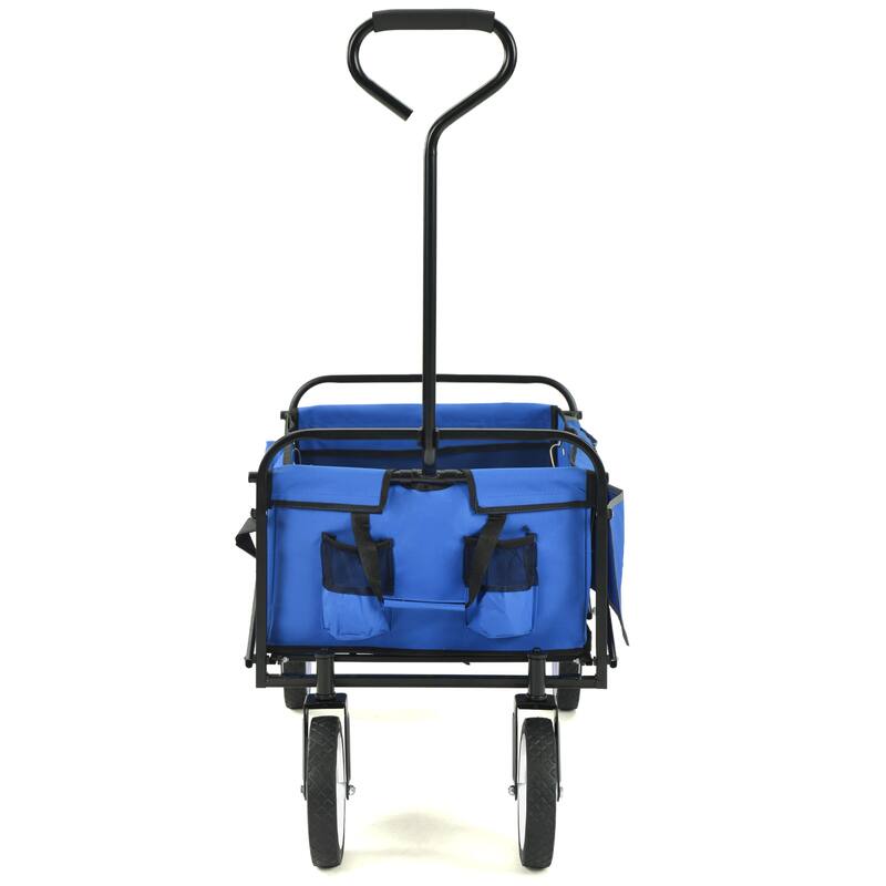 Heavy-Duty Folding Wagon with Large Storage, 600D Fabric, Adjustable Handle, Reflective Safety Straps