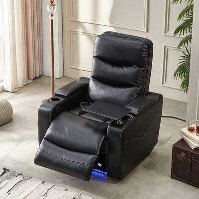 Power Lift Motion Recliner, Home Theater Seating Leather Recliner Sofa with Writing Board, LED Strip, USB Port, Armrest Drawers