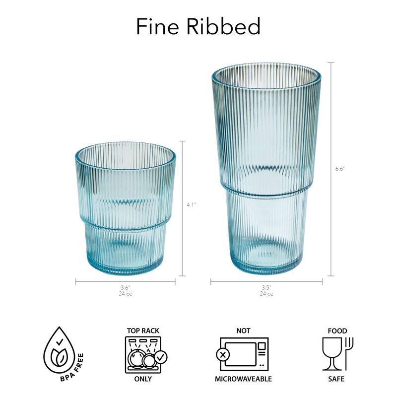 Abode Homewares Fine Ribbed Acrylic Drinking Glass - Set of 6