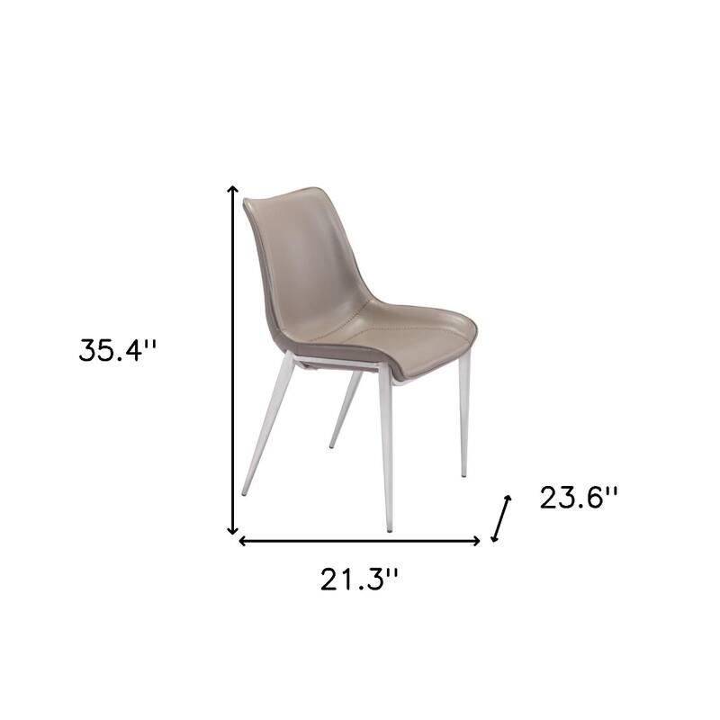 Set of 2 Grey Faux Leather Upholstered Dining Side Chairs with Metal Legs and Solid Back for Dining Room
