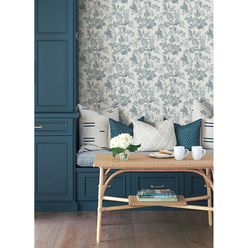 A-Street Prints Beach Rose Teal Floral Fruits Wallpaper