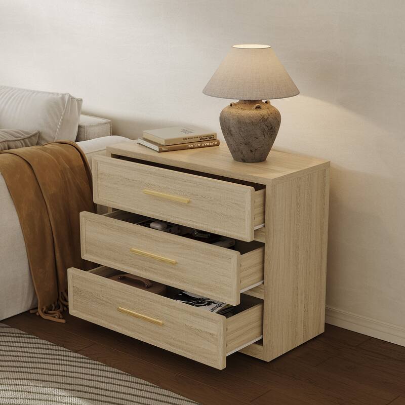 Gold-Accent 3-Drawer Nightstand: Multi-Use for Bedrooms, Guest Rooms & Dressers