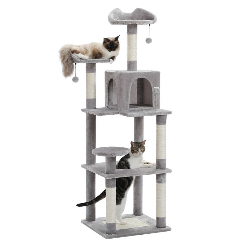 63" Indoor Large Cat Tree Cat Tower with Scratching Pad and Cozy Condo