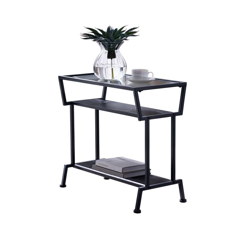 Geo Side End Table with Storage Shelves, Black