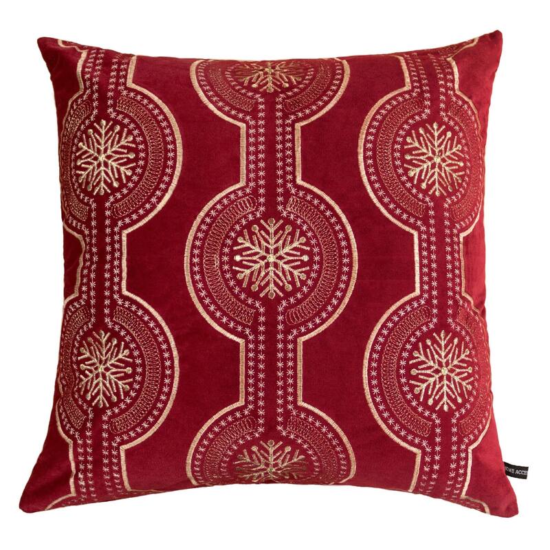 Red Holiday Embroidered Velvet Throw Pillow