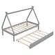 preview thumbnail 8 of 25, Twin Size Montessori Bed with Trundle, Wood Tent Floor Bed Frame, Twin Kids Bed with Slat Support for Boys,Girls, Easy Assembly