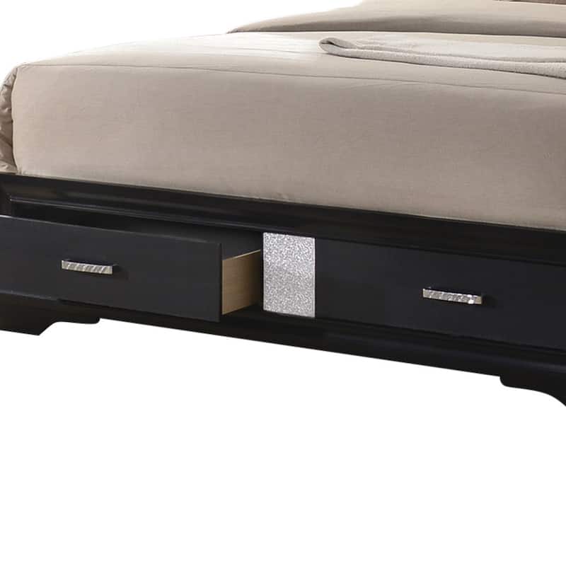 Transitional 2 Drawer Wooden Queen Size Bed with Glitter Stripe, Black