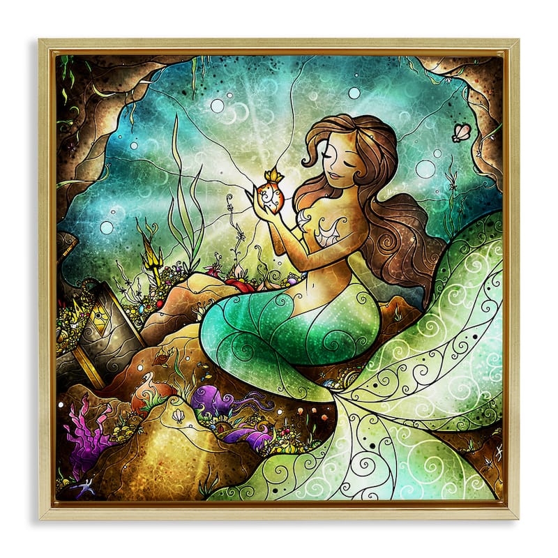 Stupell Detailed Nouveau Mermaid Framed Floater Canvas Wall Art Design By Mandie Manzano - 25 x 25 - Gold