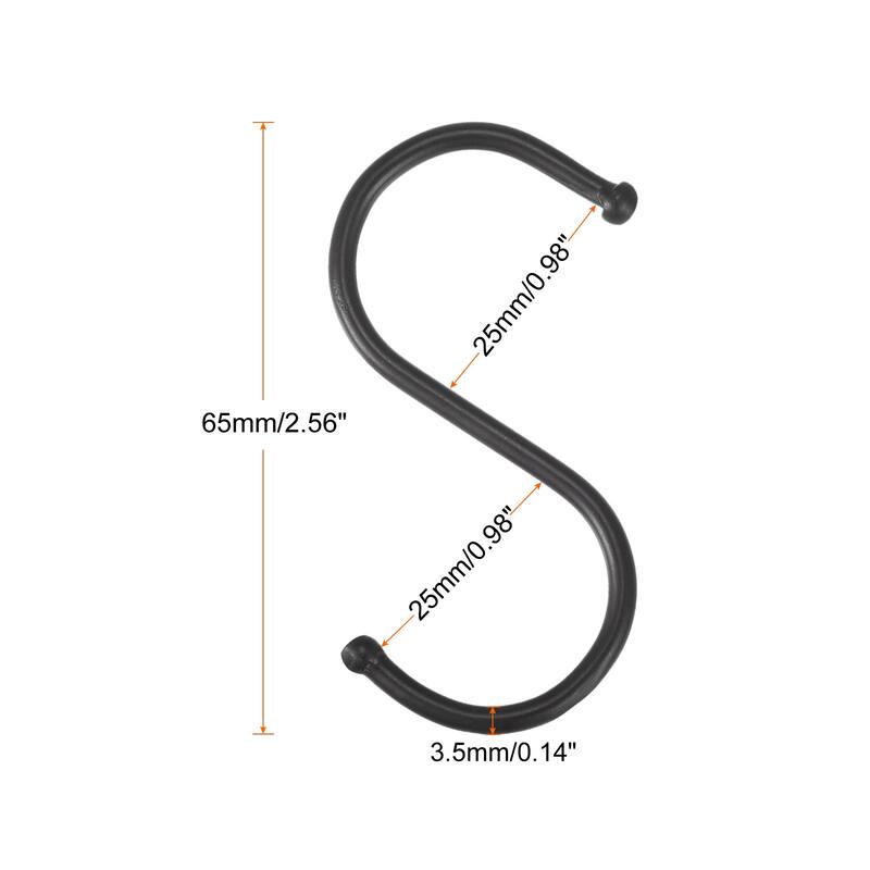 S Hooks Stainless Steel Hangers for Hanging Bathroom Supplies, Apparel - 65mm - Black